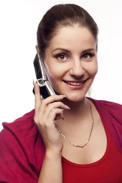 Young woman talking by mobile — Stock Photo, Image