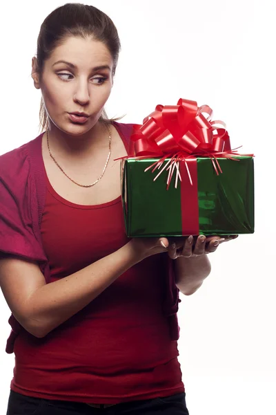 Young woman with a present — Stock Photo, Image