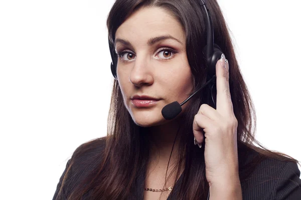 Kobieta operatora z zestawu słuchawkowego — Zdjęcie stockowe