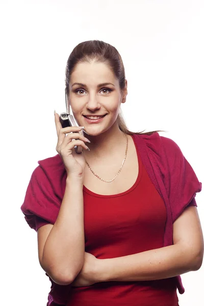 Ung kvinne som snakker på mobil – stockfoto