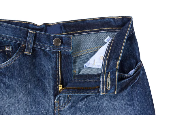 Přední modré džíny otevřít zip — Stock fotografie