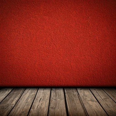 Red wall and wooden floor interior clipart