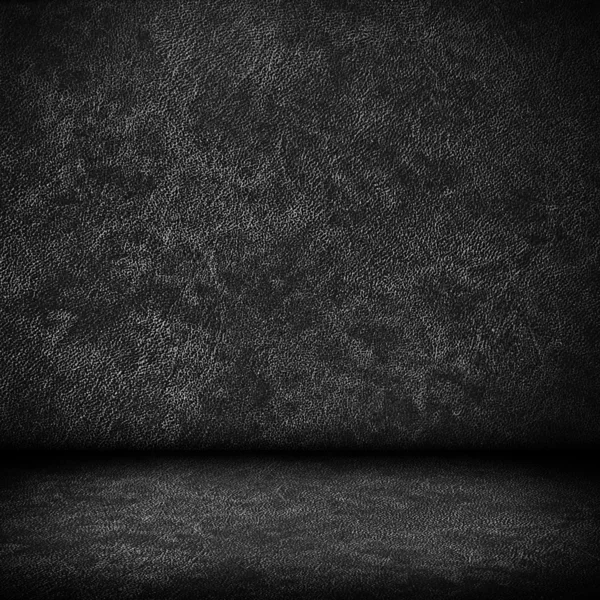 Czarna ciemna skóra ściana i czarne wnętrze podłogi — Zdjęcie stockowe