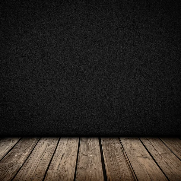 Černé zdi a dřevěné podlahy interiér — Stock fotografie