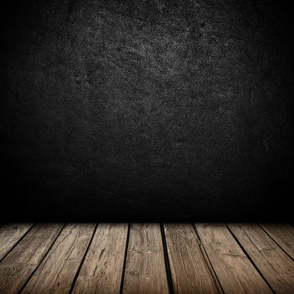 黒の壁と木製の床のインテリア — ストック写真