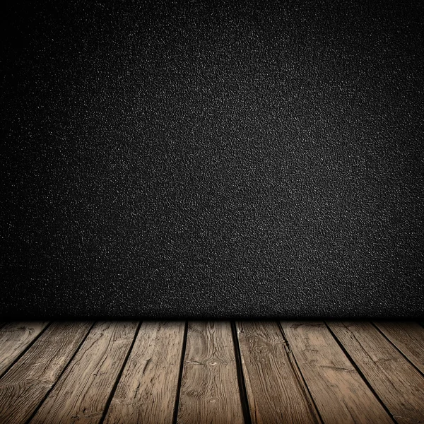 Black wall and wooden floor interior — Stock Photo, Image