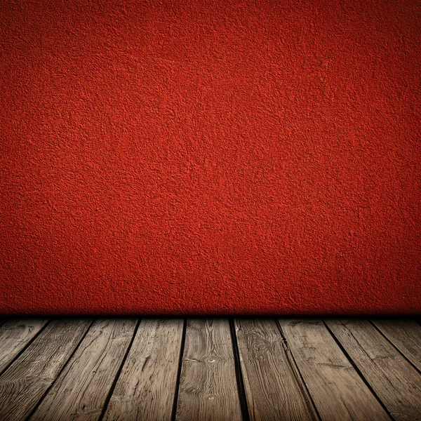 Czerwone ściany i podłogi drewniane wnętrze — Zdjęcie stockowe