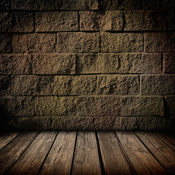 Dark brick and wood interior — Stock Photo, Image