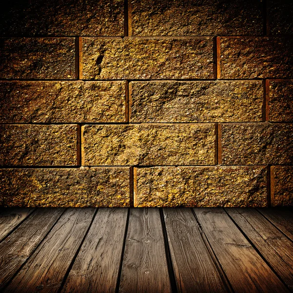 Złota Cegła i drewno wnętrza — Zdjęcie stockowe