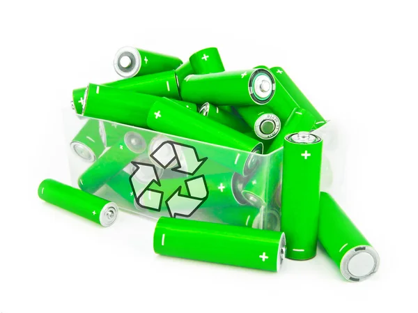 Krabice zelené baterií — Stock fotografie