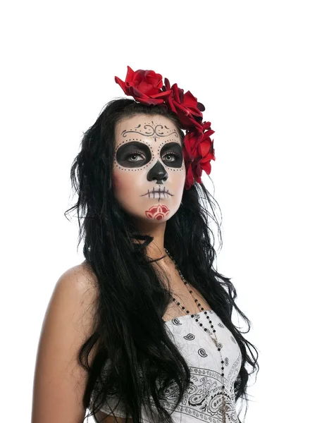 stock image Serious woman in day of the dead mask isolated