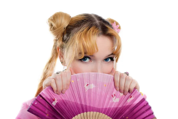 Schönheit Mädchen im Kimono Cosplay verstecken von Fantail — Stockfoto