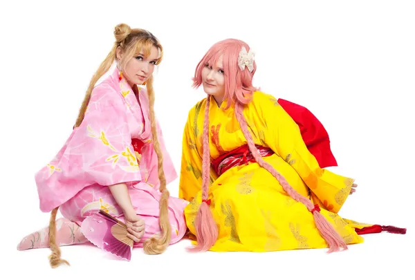 Retrato de chicas de belleza en traje de cosplay kimono —  Fotos de Stock