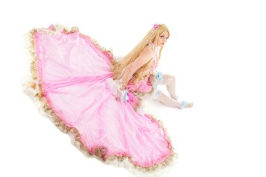 Young girl in fairy-tale doll costume isolated clipart