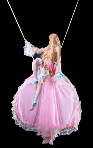 Jolie fille en costume de poupée conte de fées mouche — Photo