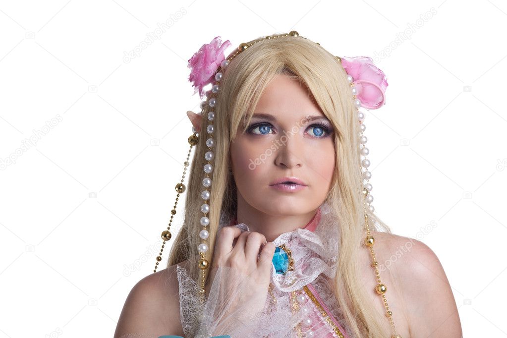 Young girl in fairy-tale doll cosplay costume