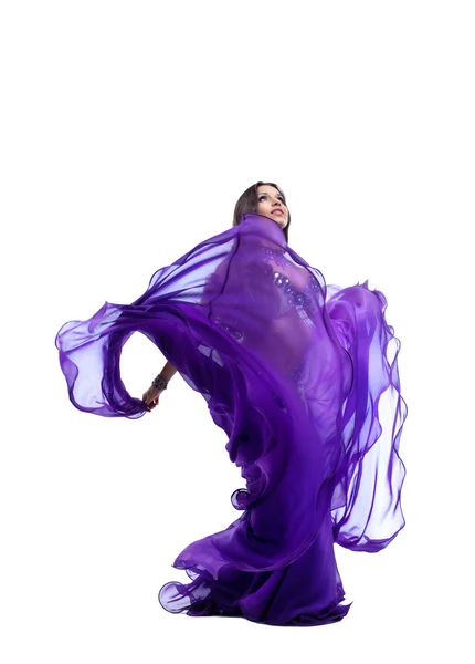Arabia dancer posing with flying fabric — Stock Photo, Image