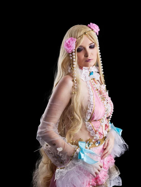 Rapariga em fantasia de cosplay de boneca de conto de fadas — Fotografia de Stock