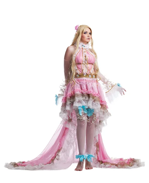 Jong meisje in sprookjesachtige pop cosplay kostuum — Stockfoto