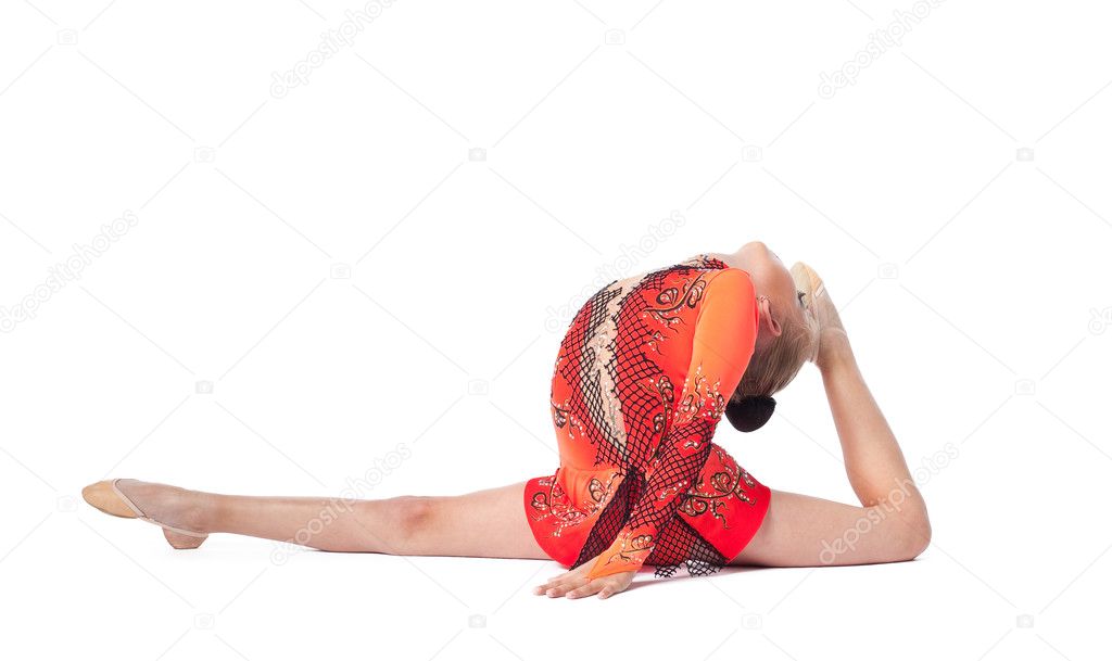 Young teenager girl on a splits isolated