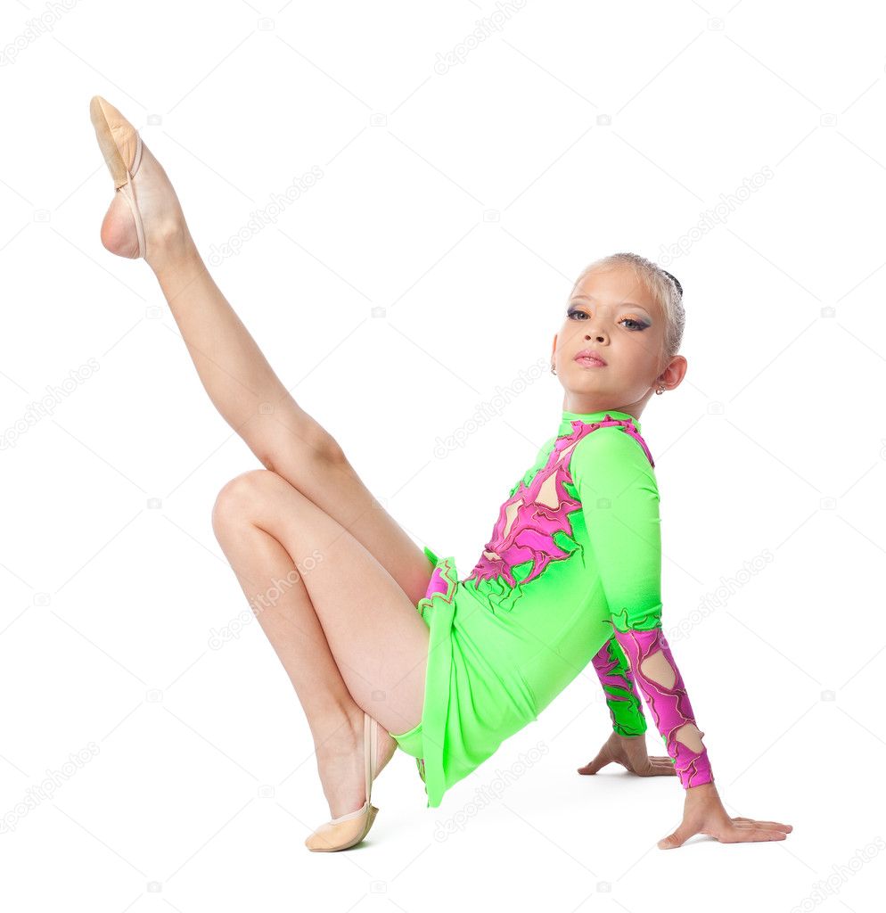 The teenager girl doing gymnastics exercises - Stock Photo