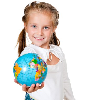 Girl with globe clipart