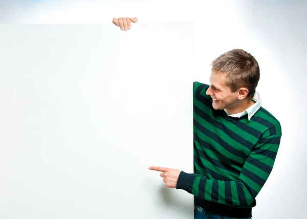 Student with a white banner — Stock Photo, Image
