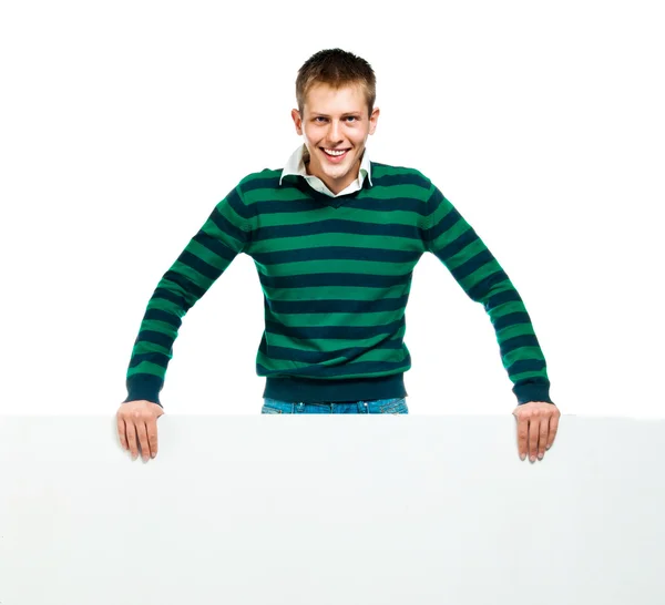 Student with a white banner — Stock Photo, Image