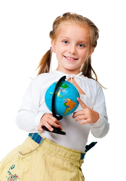 Girl with globe — Stock Photo, Image