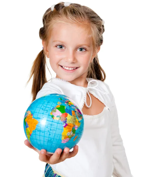 Pige med globus - Stock-foto