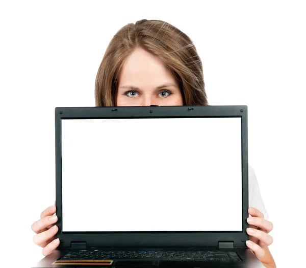 Flicka med en bärbar dator Stockfoto