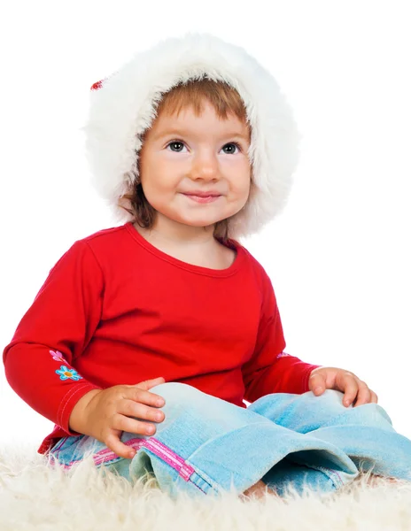 Christmas kid i santa hatt — Stockfoto