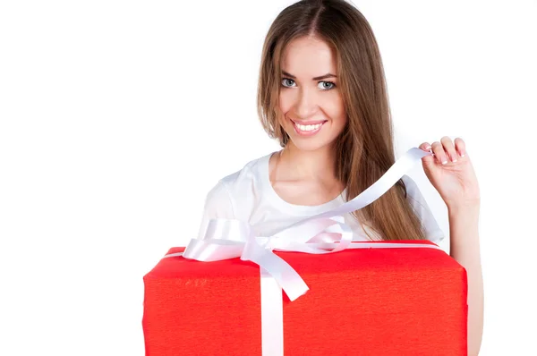Cute young girl with a gift Stock Photo