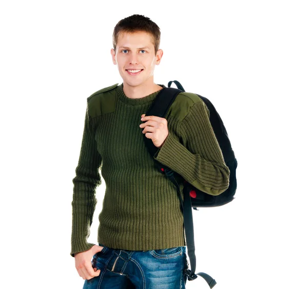 Ung man med ryggsäck — Stockfoto