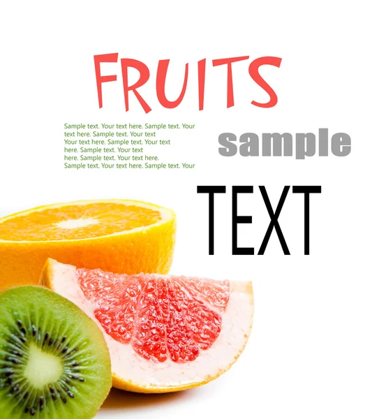 열 대 과일과 샘플 텍스트 — 스톡 사진