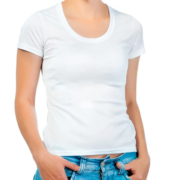 Vit t-shirt på en flicka — Stockfoto