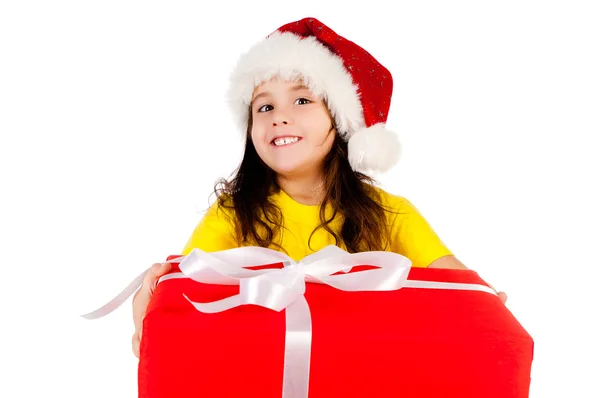 Dziewczyna z darów w santa hat — Zdjęcie stockowe