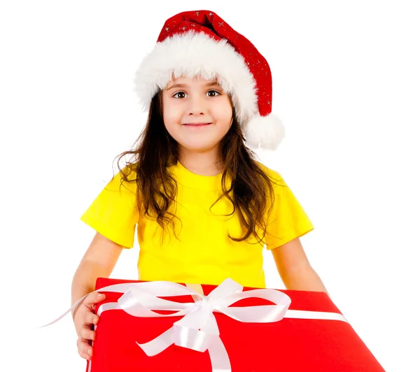 Dziewczyna z darów w santa hat — Zdjęcie stockowe