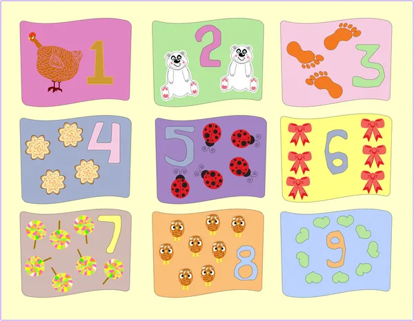 Numbers with pictures for children education vector — Stock Vector