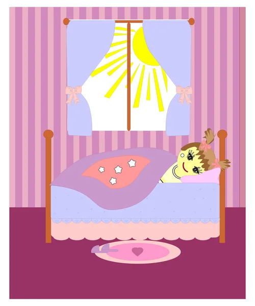 Yatakta küçük bir kız. Vektör — Stok Vektör