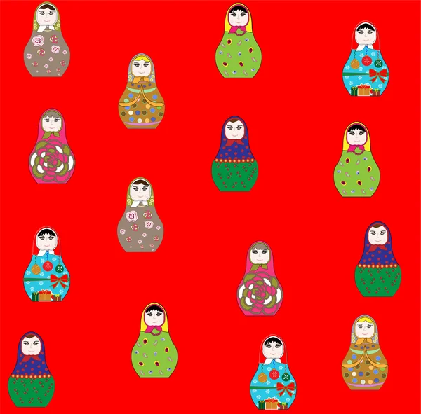 シームレスなレトロなロシアの人形イラスト背景パターン ベクトル — ストックベクタ