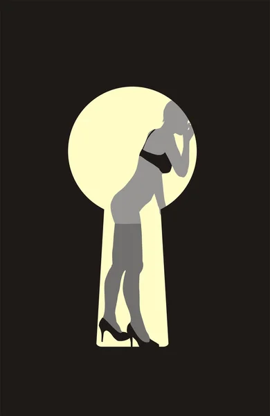 Female silhouette in keyhole — Stock Vector