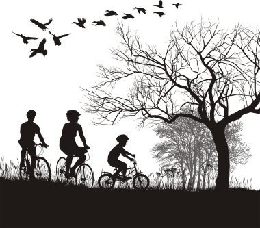 Family cycling in the countryside clipart