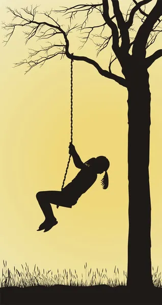 一个女孩在一棵树上摇摆 — 图库矢量图片