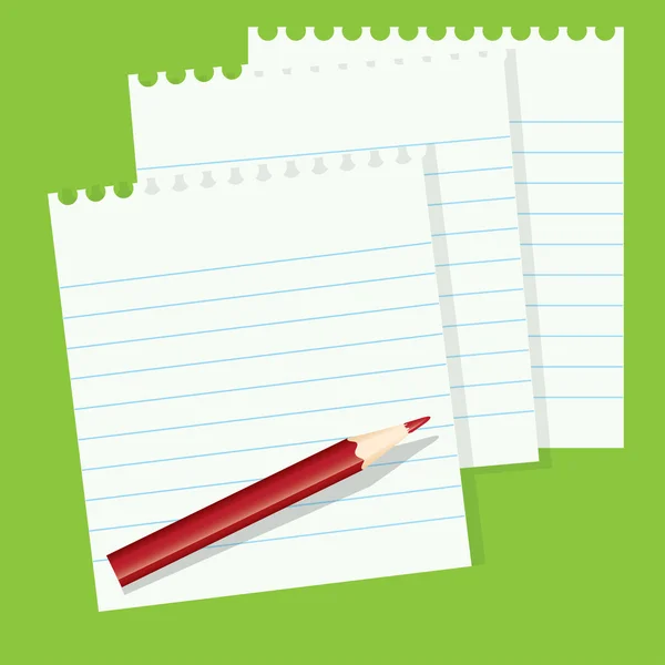 Φύλλα χαρτί και ένα κόκκινο μολύβι — Διανυσματικό Αρχείο