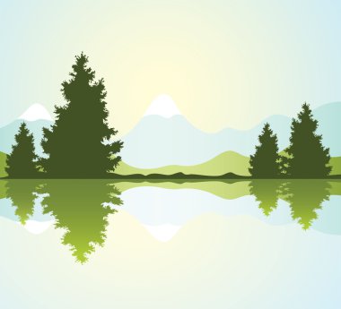 Silhouettes of fur-trees and mountains clipart