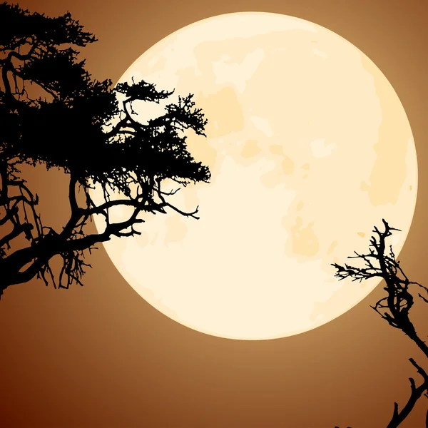 月亮和树枝的剪影 — 图库矢量图片