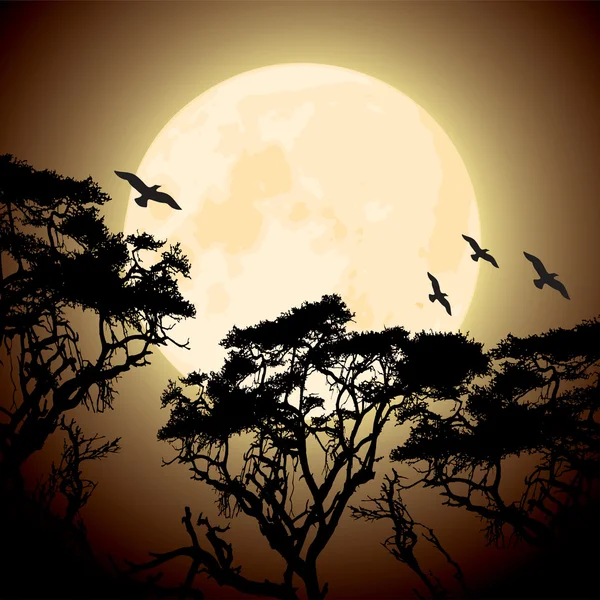 月・木の枝のシルエット — ストックベクタ