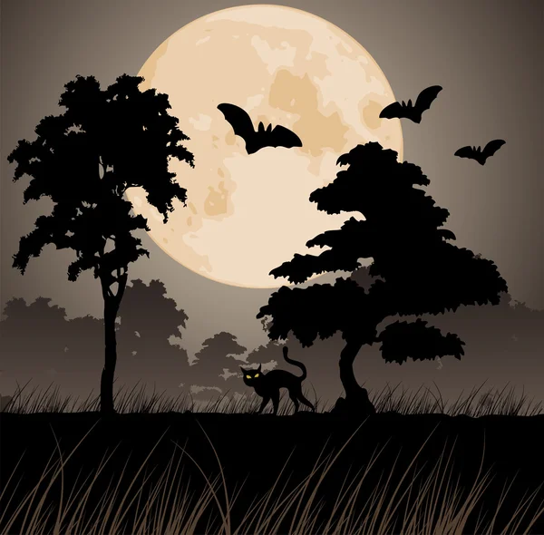 Mond und Silhouetten von Bäumen — Stockvektor