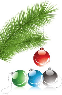 Fur tree branch and xmas decoration clipart